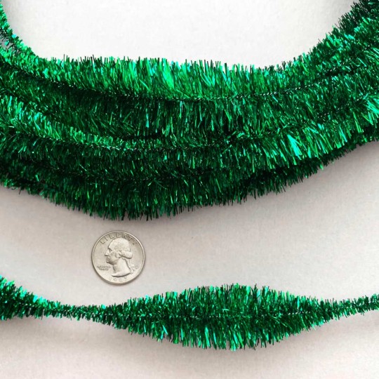 Large 5" Bump Chenille in Metallic Green Tinsel ~ BULK ~ 10 Meter Garland Length